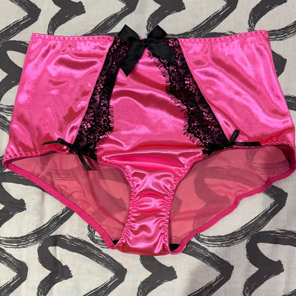SHEIN Pink Satin and Black Lace Panties